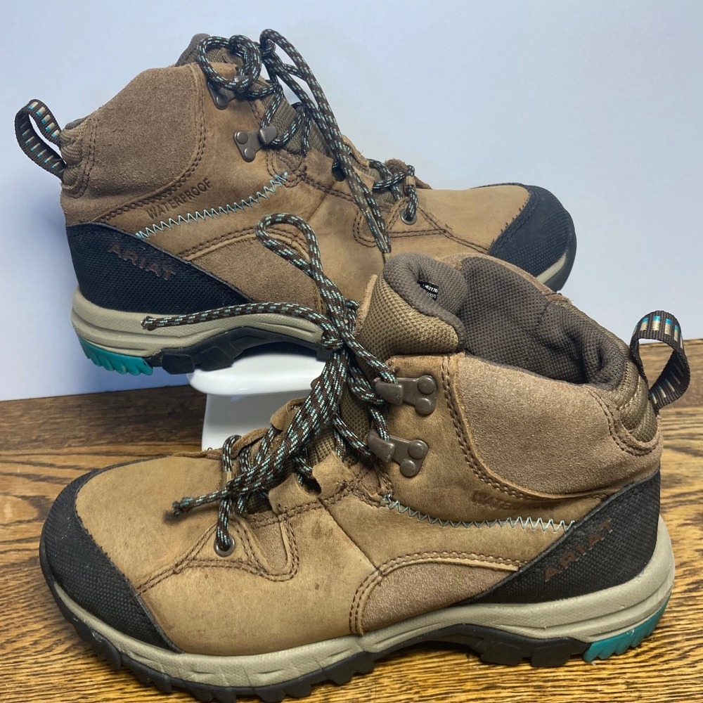 Ariat Womens Skyline Waterproof Hiking Boots Brown Teal Leather 7.5B Mid Top